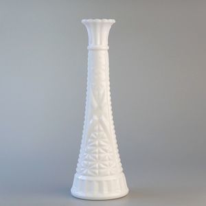 Vintage Anchor Hocking Milk Glass Bud Vase Stars and Bars 9 Inches Tall